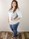 Curvy Light Blue Striped 3/4 Sleeve Knit Top