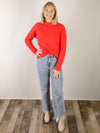 Red Wide Ribbed Mock Neck Sweater