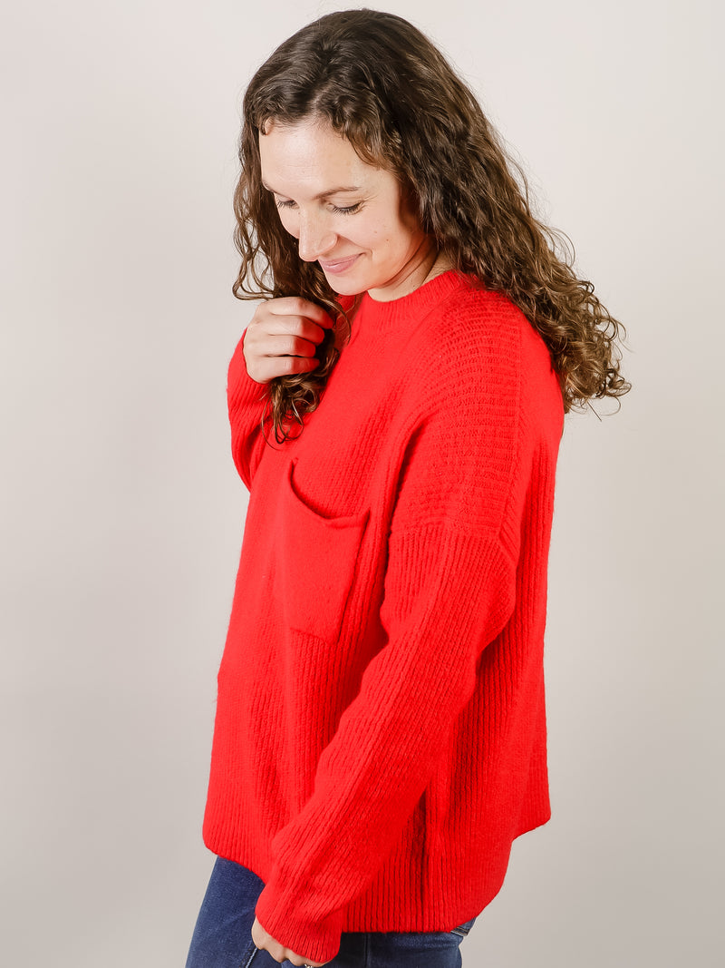 Bright Red Pocket Sweater