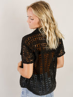 Black Crochet Knit Button Down