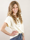 Ivory Exposed Seam Henley Short Sleeve