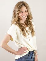 Ivory Exposed Seam Henley Short Sleeve