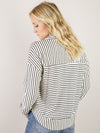 Ivory and Black Striped Long Sleeve with Eyelet V-Neck Detail