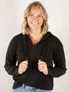 Black Solid Texture Hooded Pullover