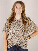 Taupe Geo Print Short Sleeve Top