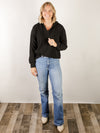 Black Solid Texture Hooded Pullover