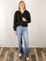 Black Solid Texture Hooded Pullover