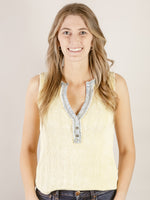Washed Yellow and Denim Henley Tank