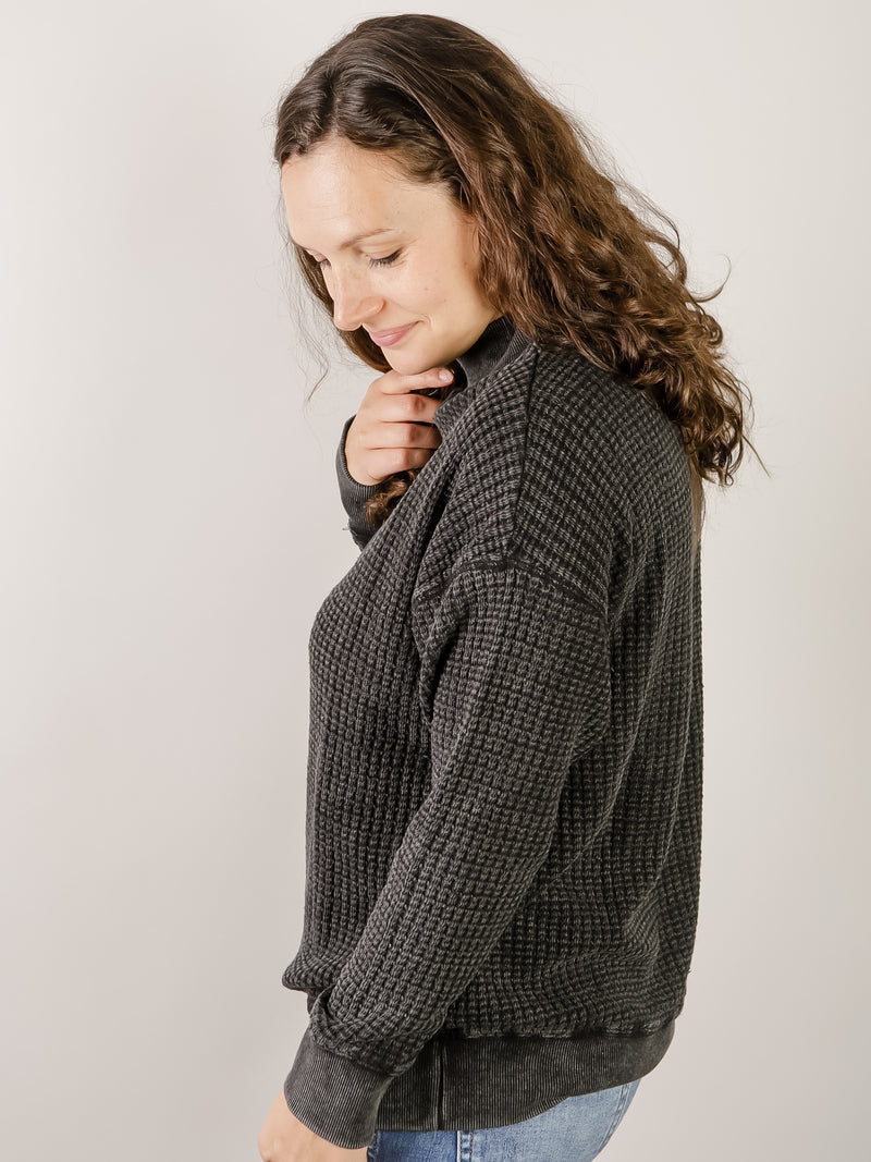 Waffle Knit Mock Neck Top
