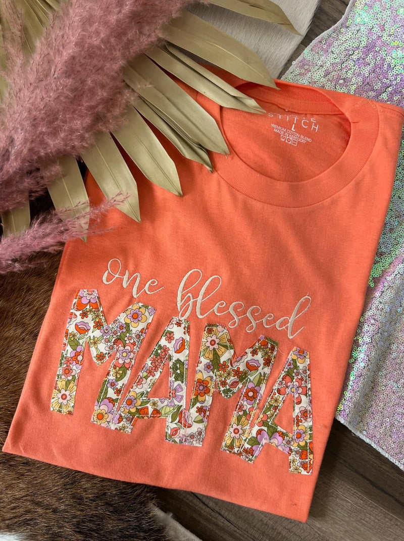 Coral One Blessed Mama Graphic Tee