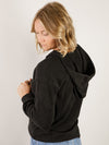 Black Solid Texture Hooded Pullover