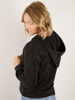 Black Solid Texture Hooded Pullover