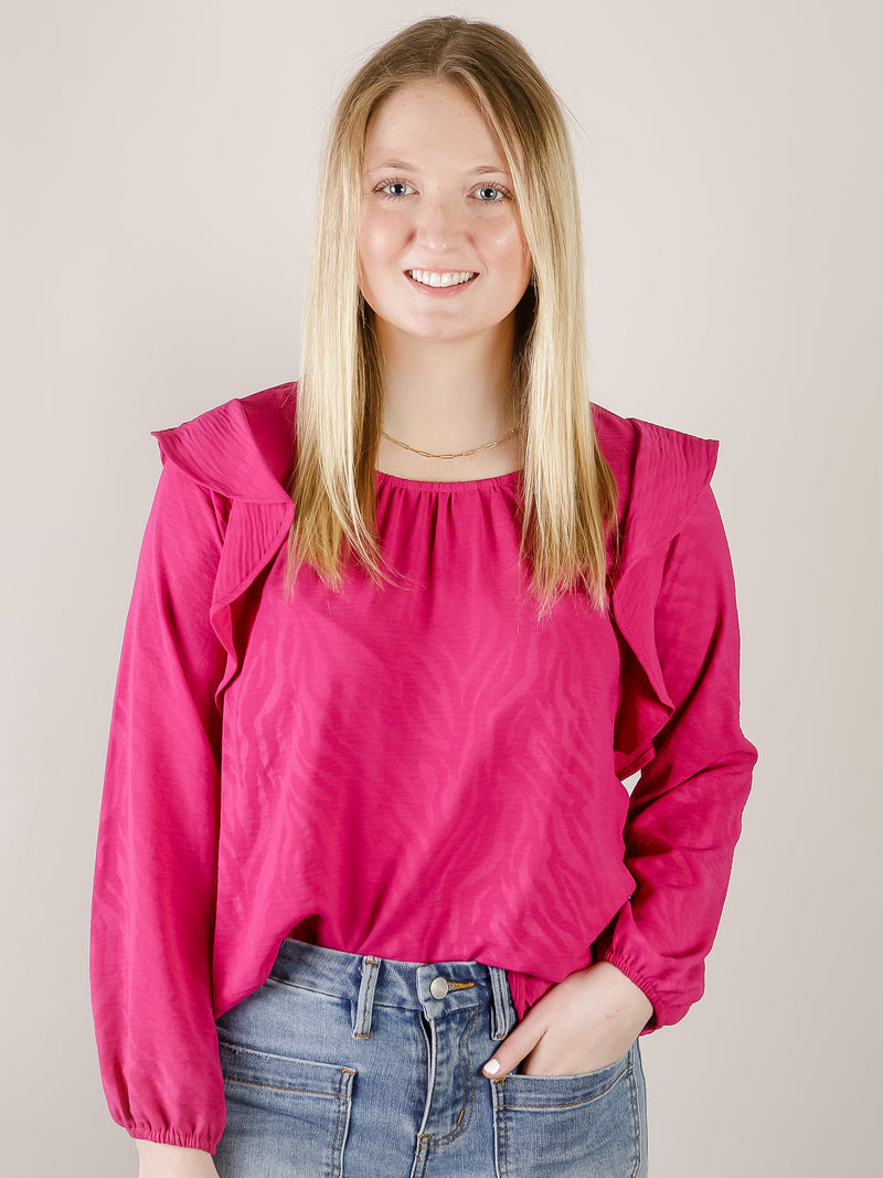 Magenta Blouse with Ruffled Sleeve