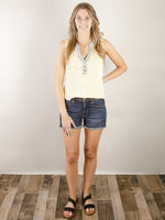 Washed Yellow and Denim Henley Tank