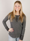 Charcoal and White Striped Zippered Henley