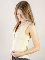 Washed Yellow and Denim Henley Tank
