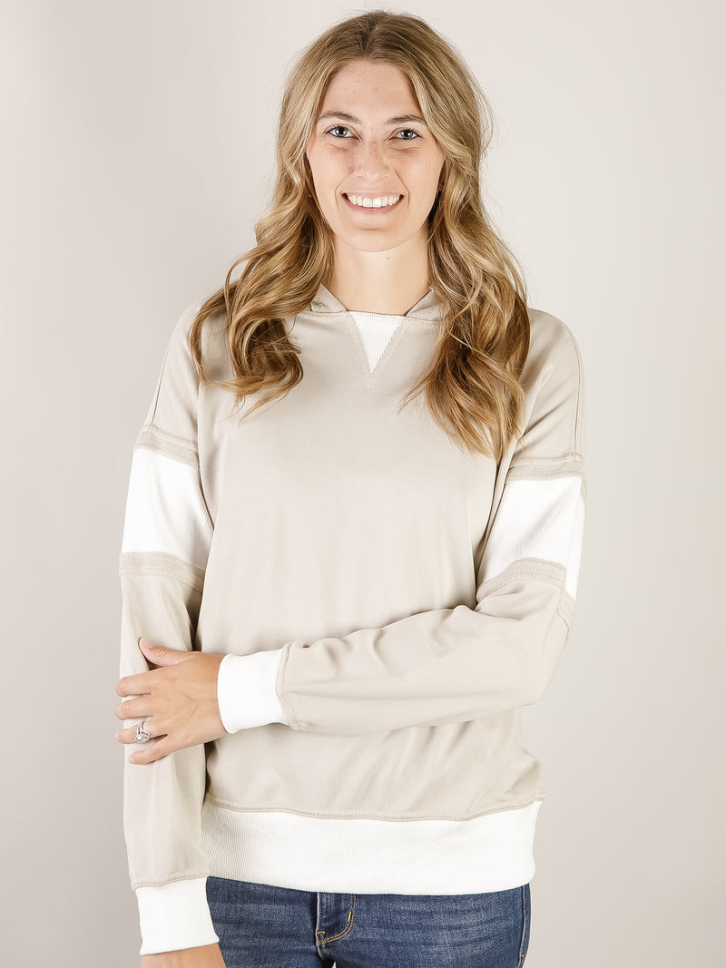 Taupe Contrast Hooded Sweatshirt