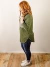 Olive 3/4 Sleeve Knit Top with Leopard Pocket