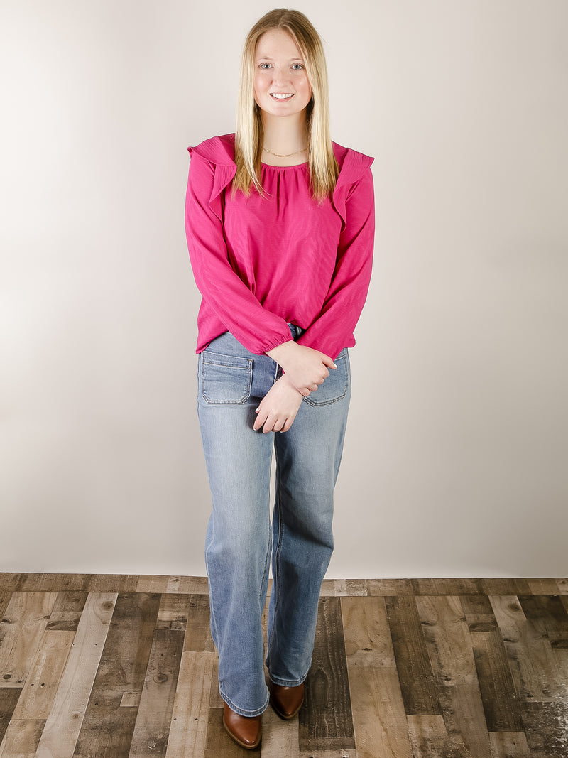 Magenta Blouse with Ruffled Sleeve