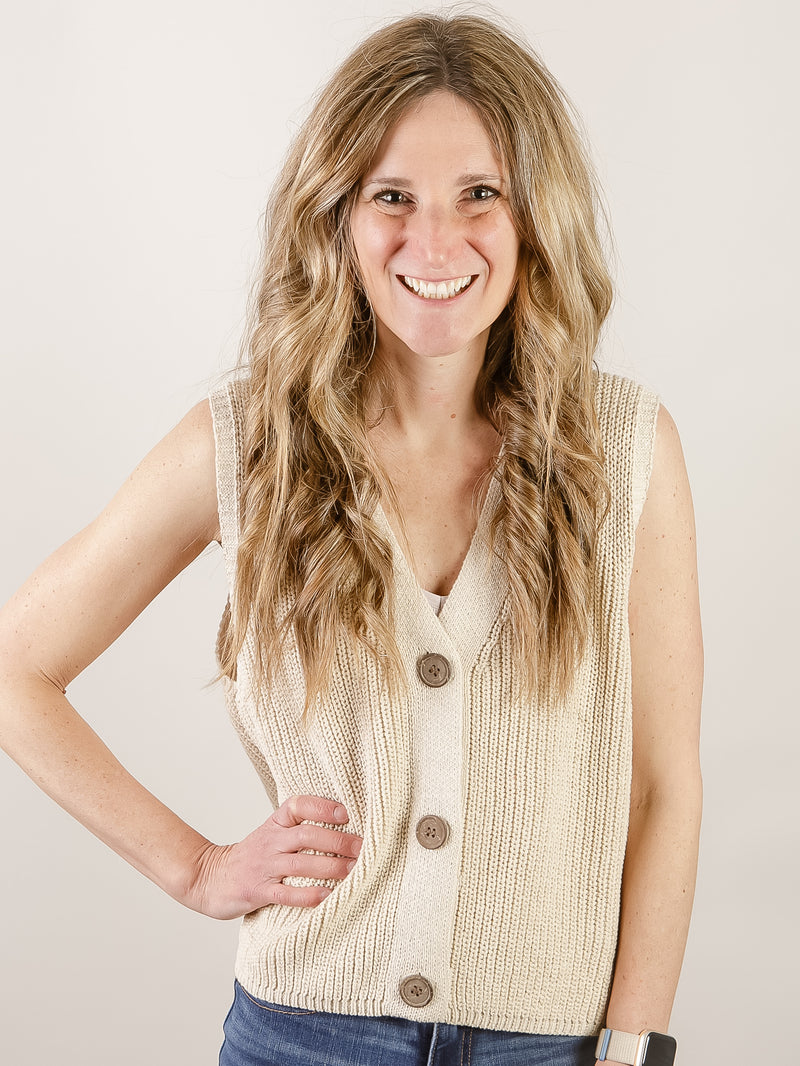 Natural Sleeveless Sweater Vest