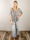 Multi-Colored Floral Print Peplum Top