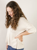 Cream V Neck 1/2 Sleeve Sweater