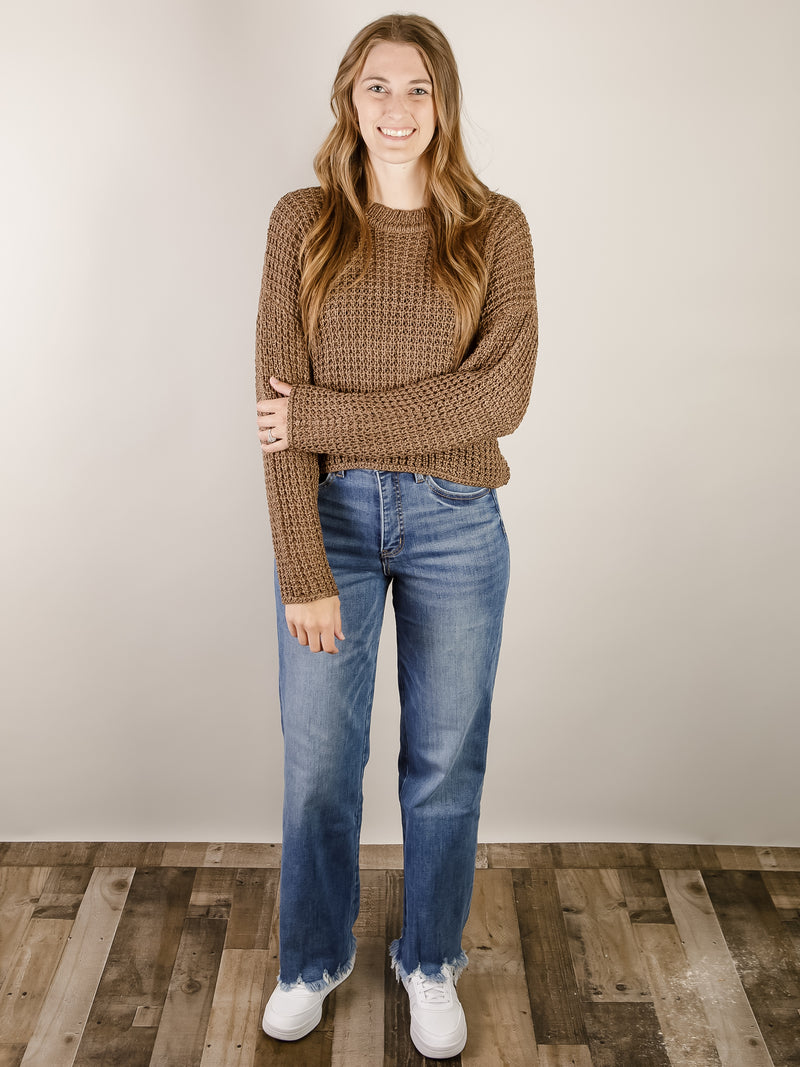 Mocha Crochet Knit Sweater