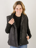 Black Suede Like Puffer Vest