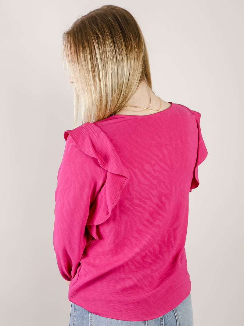 Magenta Blouse with Ruffled Sleeve