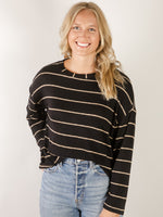 Black with Tan Stripe Knit Long Sleeve