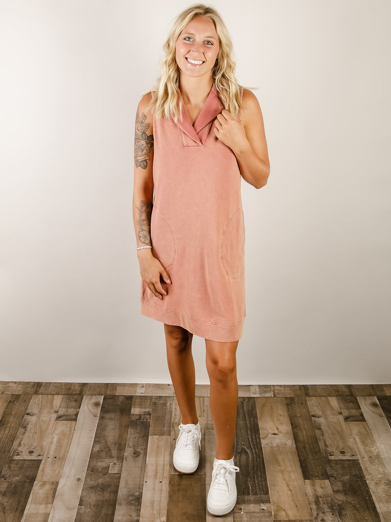 Brick Collared Washed Knit Dress