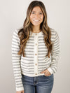 Heather Grey Striped Button Up Cardigan