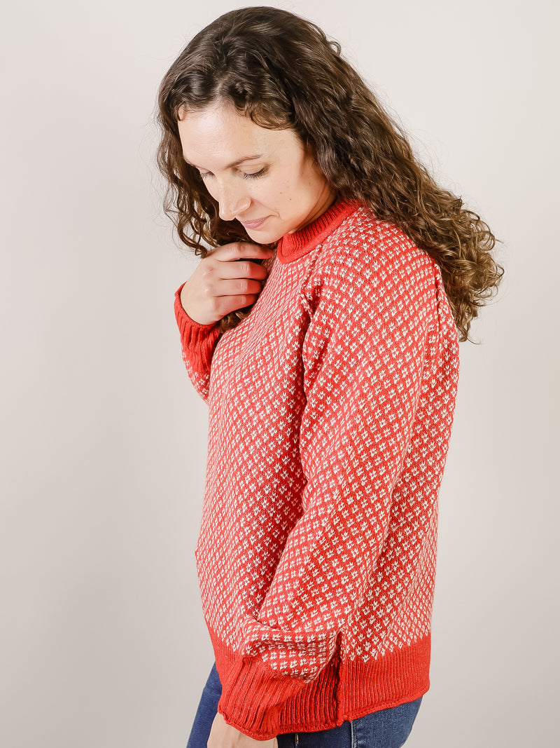 Red and White Detail Crewneck Sweater