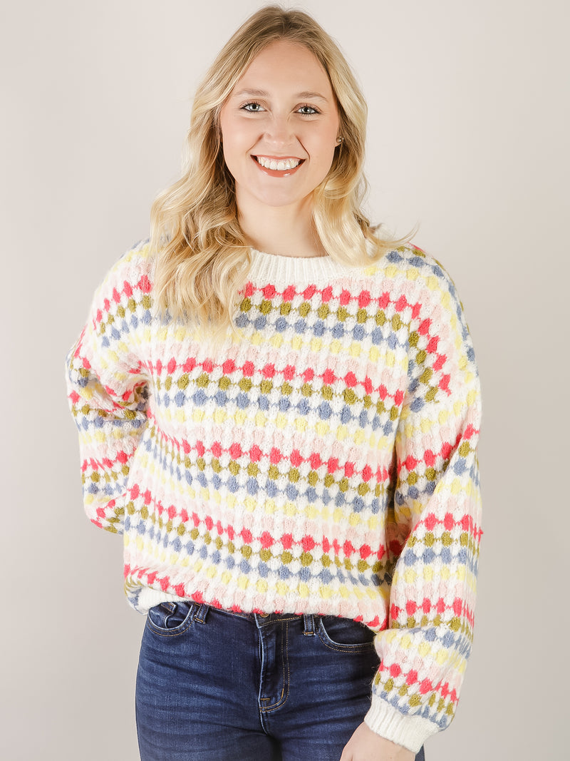 Multi-Colored Crewneck Striped Sweater