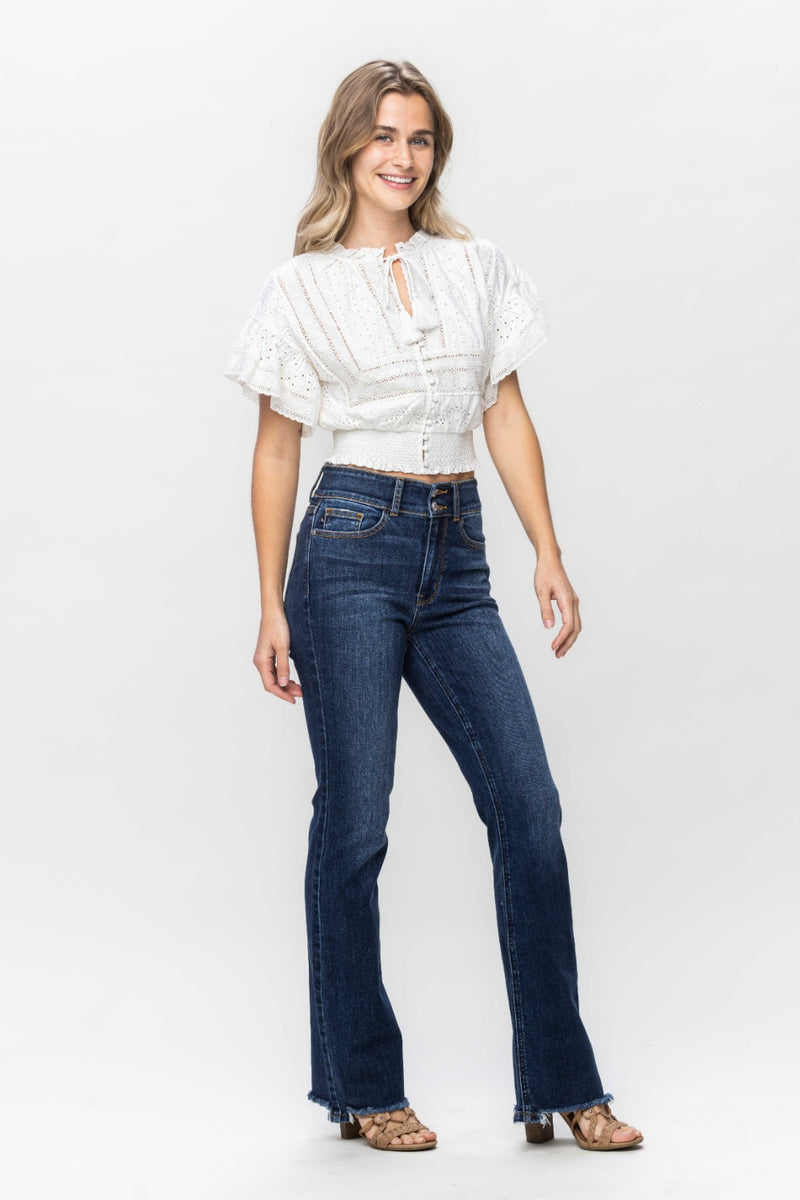 Judy Blue Frayed Hem Bootcut Jeans (Online Exclusive)