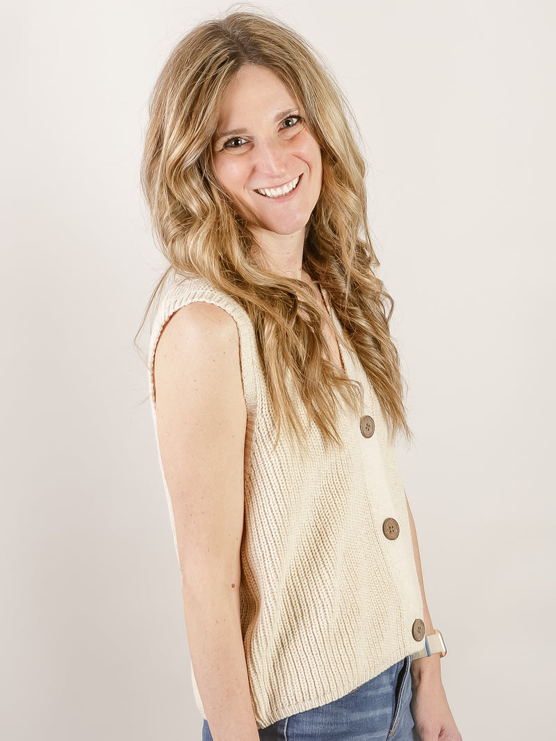Natural Sleeveless Sweater Vest