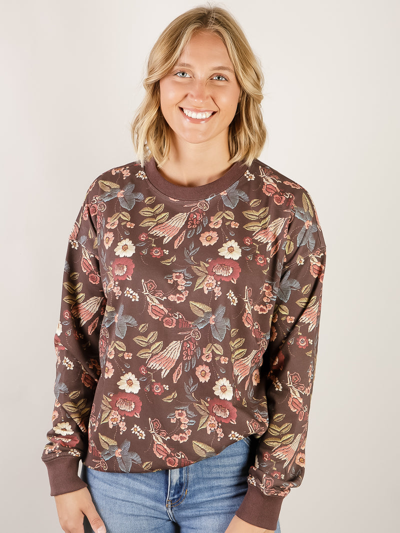 Burgundy Floral Crewneck Sweatshirt