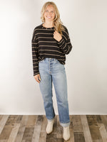 Black with Tan Stripe Knit Long Sleeve