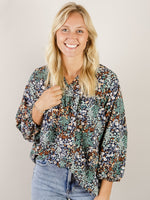 Navy Floral V-Neck Blouse