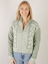 Sage Print Zip Up Sweater