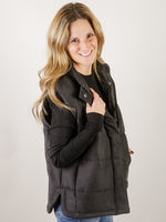 Black Suede Like Puffer Vest