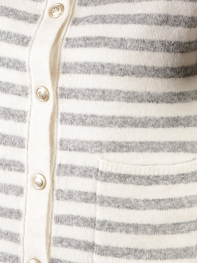 Heather Grey Striped Button Up Cardigan