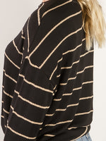 Black with Tan Stripe Knit Long Sleeve