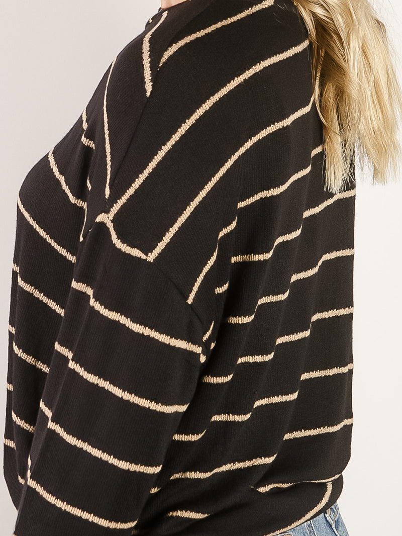 Black with Tan Stripe Knit Long Sleeve