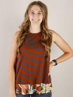 Brown Striped Tank with Contrast Print Back