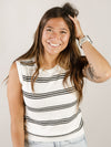 Cream and Black Striped Sleeveless Sweater