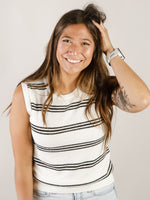 Cream and Black Striped Sleeveless Sweater