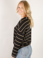 Black with Tan Stripe Knit Long Sleeve