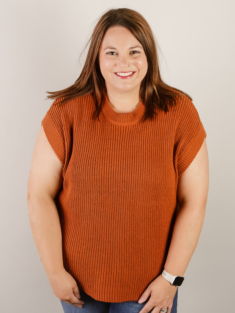 Rust Round Neck Sweater Vest