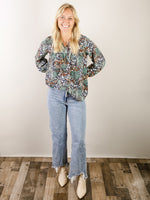 Navy Floral V-Neck Blouse